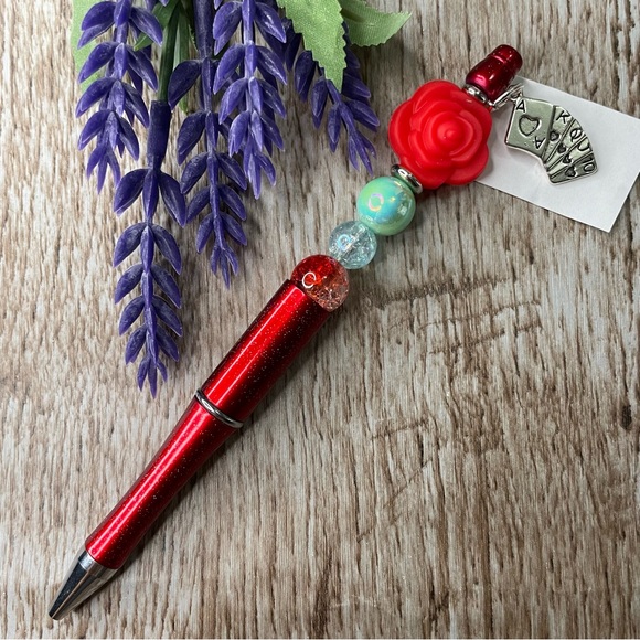 Hand Crafted Other - Writing Pen Flower Poker Artisan Beaded Silicone Gift Custom Handcrafted Office